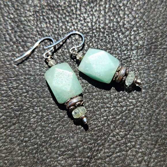 Aquamarine and Amazonite Earrings - Picture 2 of 3